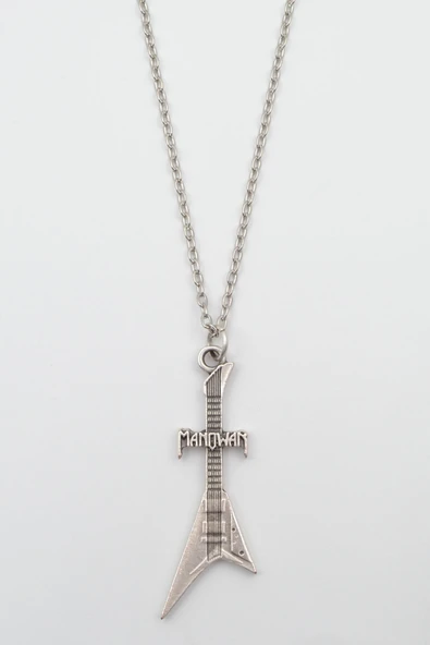 Manowar Elektro Gitar Gümüş Kaplama Düz Zincir Kolye ürün görseli 1