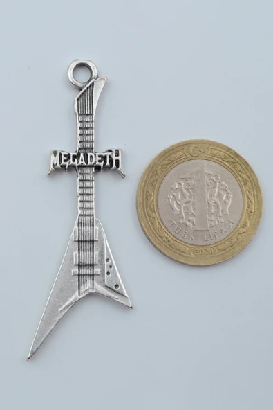 Megadeth Elektro Gitar Gümüş Kaplama Düz Zincir Kolye - Resim 4
