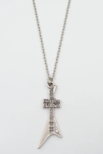 Marilyn Manson Elektro Gitar Gümüş Kaplama Düz Zincir Kolye ürün görseli 1