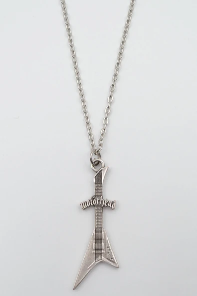 Motorhead Elektro Gitar Gümüş Kaplama Düz Zincir Kolye ürün görseli 1