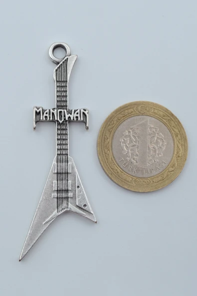 Manowar Elektro Gitar Gümüş Kaplama Düz Zincir Kolye - Resim 4