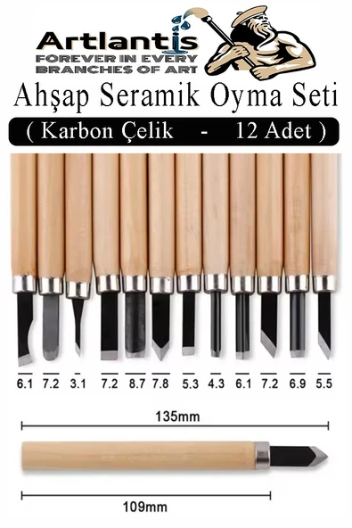 Ahşap Seramik Oyma Seti 12 li 1 Paket İskarpela Seti Paslanmaz Çelik Bıçaklı Ağaç Oyma Heykel Hobi Kretuar Gravür - 2