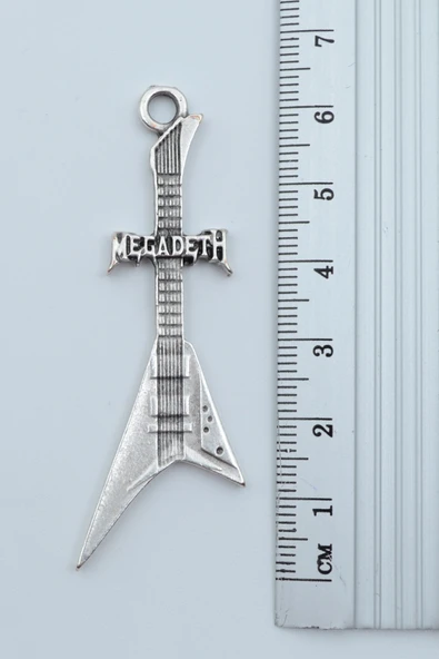 Megadeth Elektro Gitar Gümüş Kaplama Düz Zincir Kolye - Resim 3