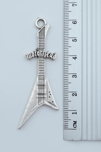 Motorhead Elektro Gitar Gümüş Kaplama Düz Zincir Kolye - Resim 3