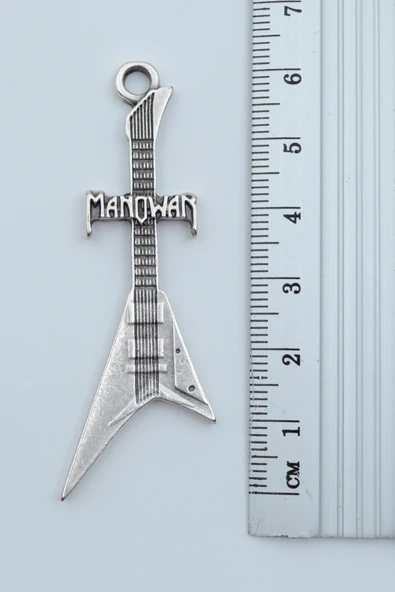 Manowar Elektro Gitar Gümüş Kaplama Düz Zincir Kolye - Resim 3