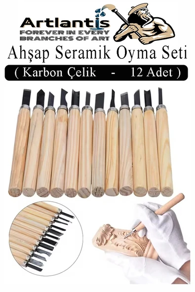 Ahşap Seramik Oyma Seti 12 li 1 Paket İskarpela Seti Paslanmaz Çelik Bıçaklı Ağaç Oyma Heykel Hobi Kretuar Gravür - 3