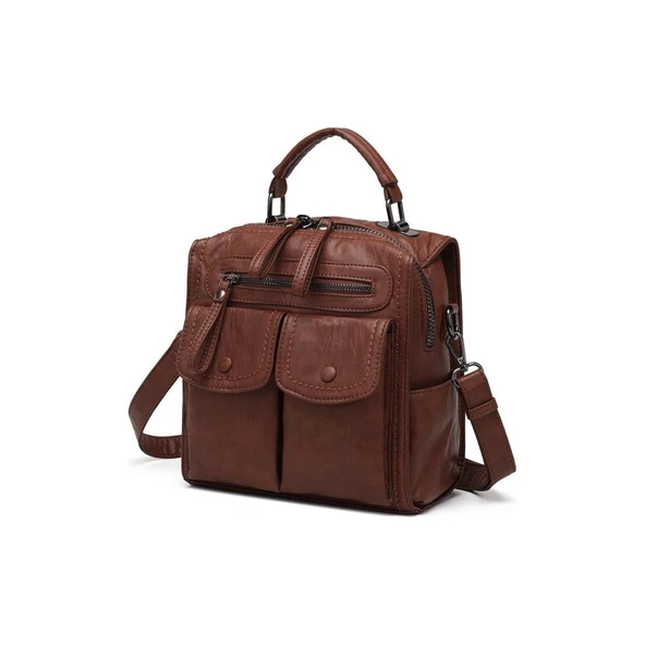 Yıkama Deri Sırt Askılı Kadın Çantası 21K Barcelona 1917 - Resim 4