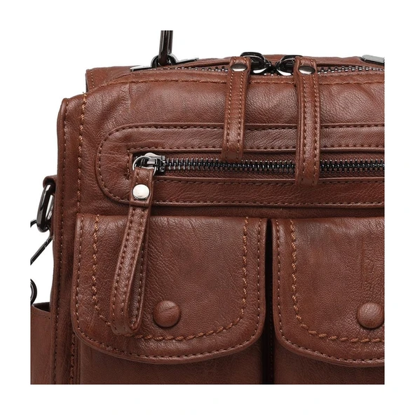 Yıkama Deri Sırt Askılı Kadın Çantası 21K Barcelona 1917 - Resim 2