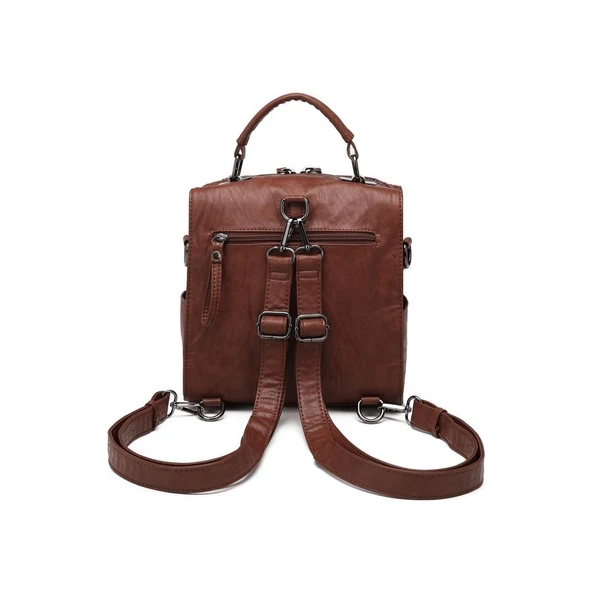 Yıkama Deri Sırt Askılı Kadın Çantası 21K Barcelona 1917 - Resim 3