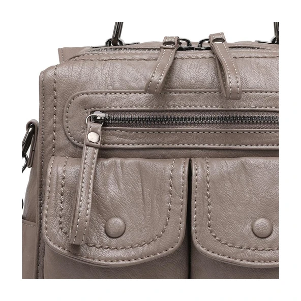 Yıkama Deri Sırt Askılı Kadın Çantası 21K Barcelona 1917 - Resim 2