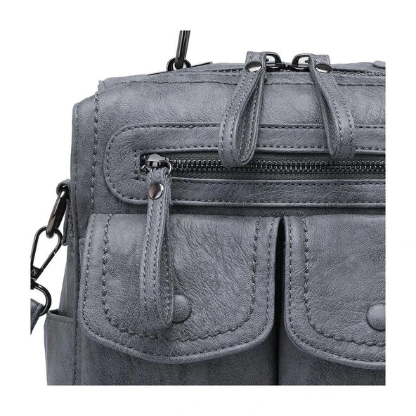 Yıkama Deri Sırt Askılı Kadın Çantası 21K Barcelona 1917 - Resim 2