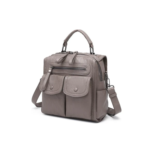 Yıkama Deri Sırt Askılı Kadın Çantası 21K Barcelona 1917 - Resim 4