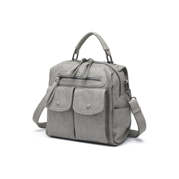 Yıkama Deri Sırt Askılı Kadın Çantası 21K Barcelona 1917 - Resim 4