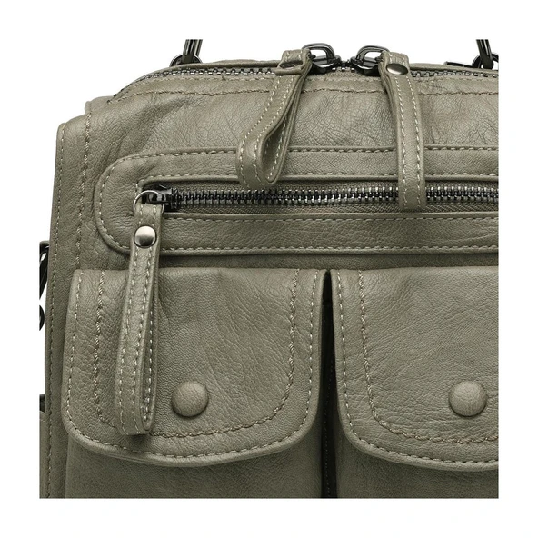 Yıkama Deri Sırt Askılı Kadın Çantası 21K Barcelona 1917 - Resim 2