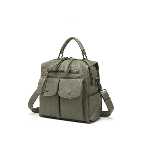 Yıkama Deri Sırt Askılı Kadın Çantası 21K Barcelona 1917 - Resim 4