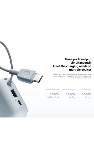 Xiaomi Power Bank 10000mAh Krem Entegre Kablo USB ve USB-C Portu 22.5W BHR9072GL - 8