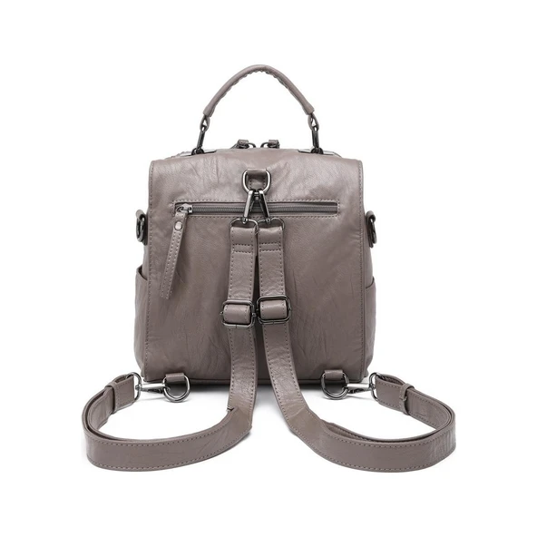 Yıkama Deri Sırt Askılı Kadın Çantası 21K Barcelona 1917 - Resim 3