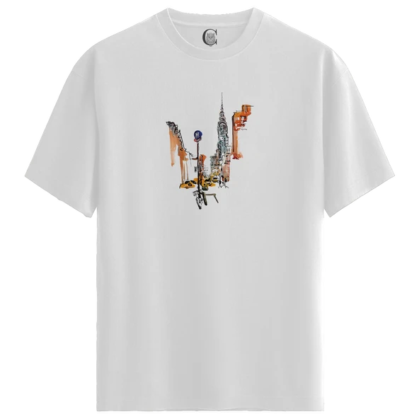 NYC Vibes - %100 Pamuklu Erkek Beyaz Tişört - Premium Quality