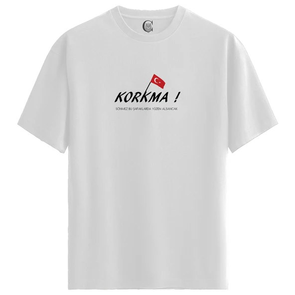 Korkma! - %100 Pamuklu Erkek Beyaz Tişört - Premium Quality