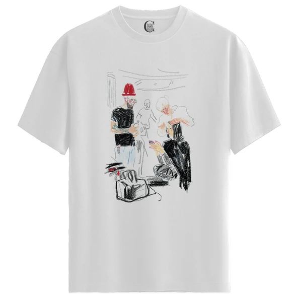 Barber Scene - %100 Pamuklu Kadın Beyaz Tişört - Premium Quality ürün görseli 1