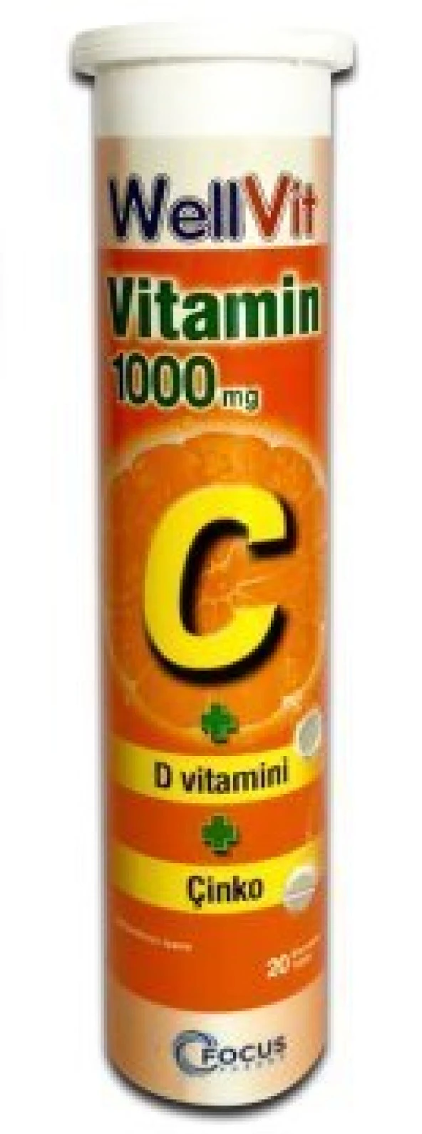 Wellvit Vitamin C 1000mg+D Vit.+Çinko 20 Efervesan Tablet