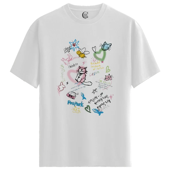 Pet Doodles - %100 Pamuklu Kadın Beyaz Tişört - Premium Quality
