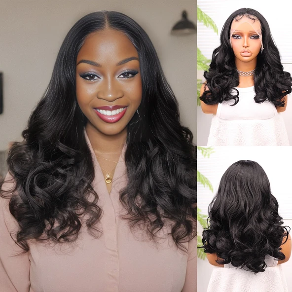 Siyah Bebek Saçlı Geniş Dalgalı Fiber Sentetik Tül Peruk ürün görseli