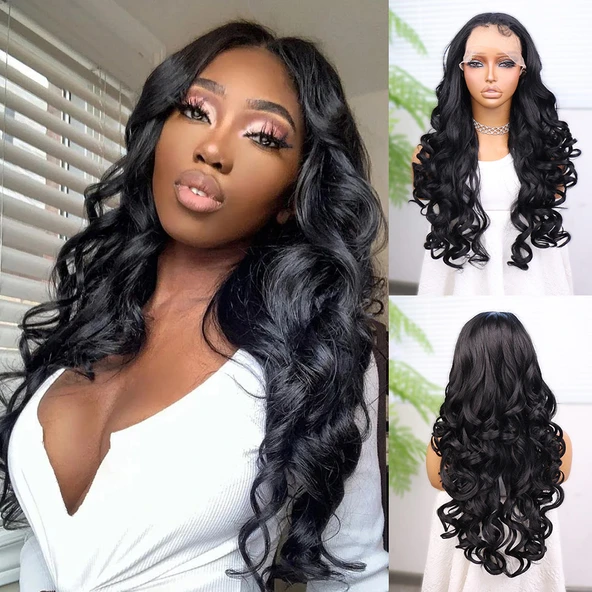 Siyah Bebek Saçlı Fiber Sentetik Yoğun Dalgalı Tül Peruk ürün görseli