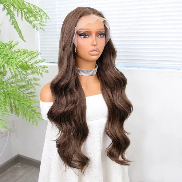 Bebek Kumralı Fiber Sentetik Geniş Dalgalı Tül Peruk - Resim 3