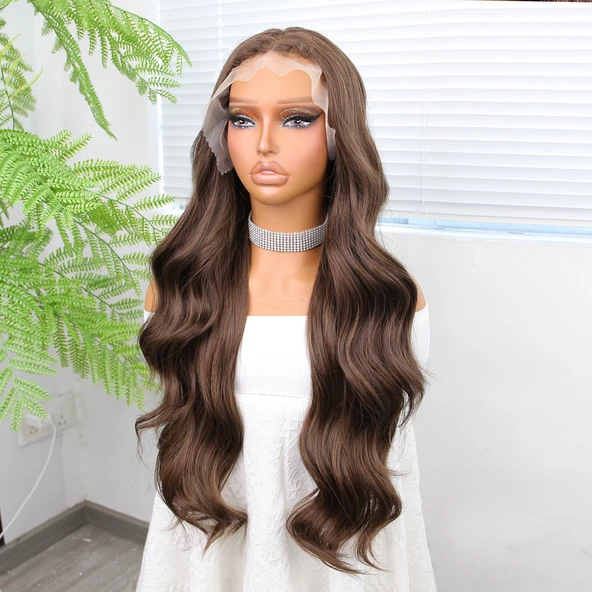 Bebek Kumralı Fiber Sentetik Geniş Dalgalı Tül Peruk - Resim 4