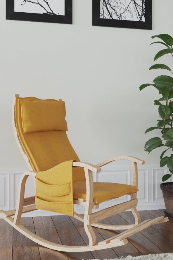 Mobildeco Sultan Ahşap Sallanan Sandalye Sarı Doğal