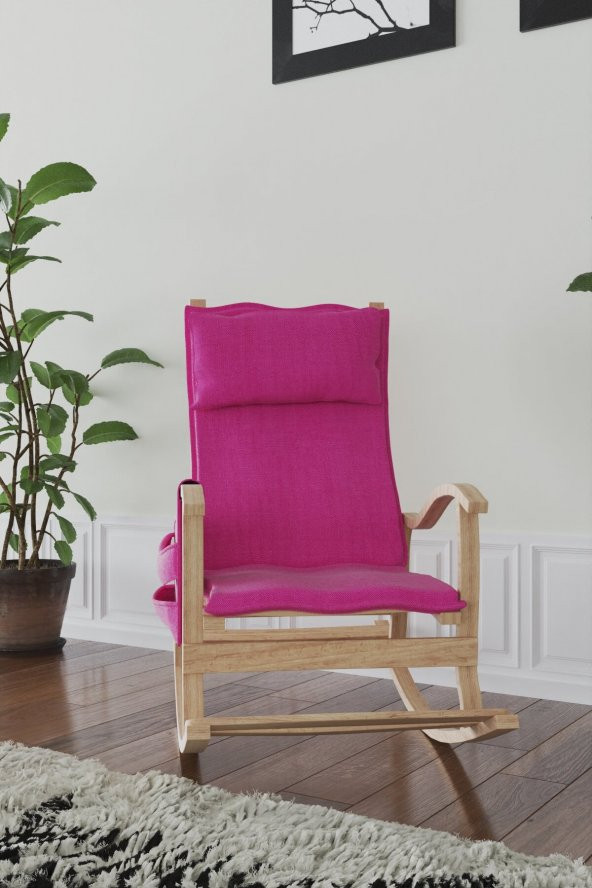 Mobildeco Sultan Ahşap Sallanan Sandalye Fuşya Doğal - 2