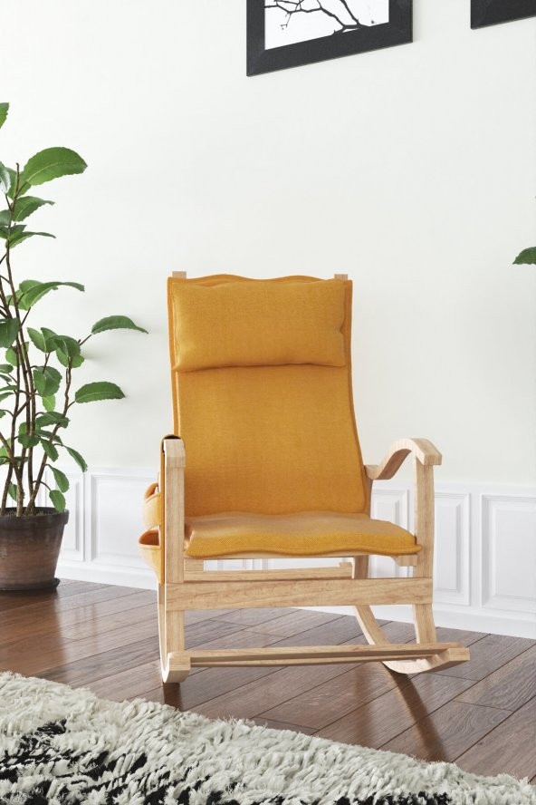 Mobildeco Sultan Ahşap Sallanan Sandalye Sarı Doğal - 2