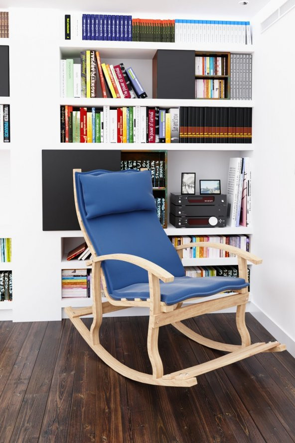 Mobildeco Padişah Ahşap Sallanan Sandalye Mavi - Doğal