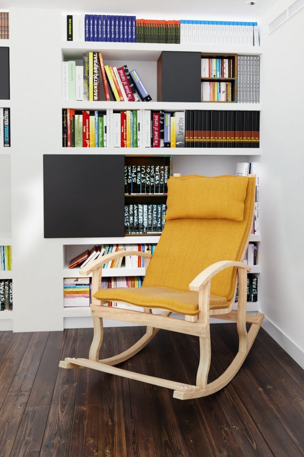 Mobildeco Padişah Ahşap Sallanan Sandalye Hardal Sarısı - Doğal - 2