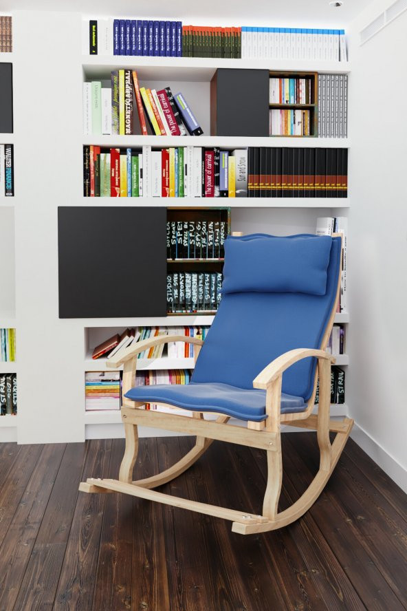 Mobildeco Padişah Ahşap Sallanan Sandalye Mavi - Doğal - 2