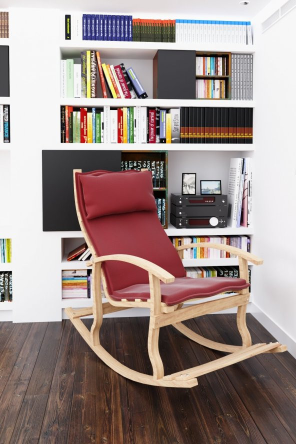 Mobildeco Padişah Ahşap Sallanan Sandalye Bordo - Doğal