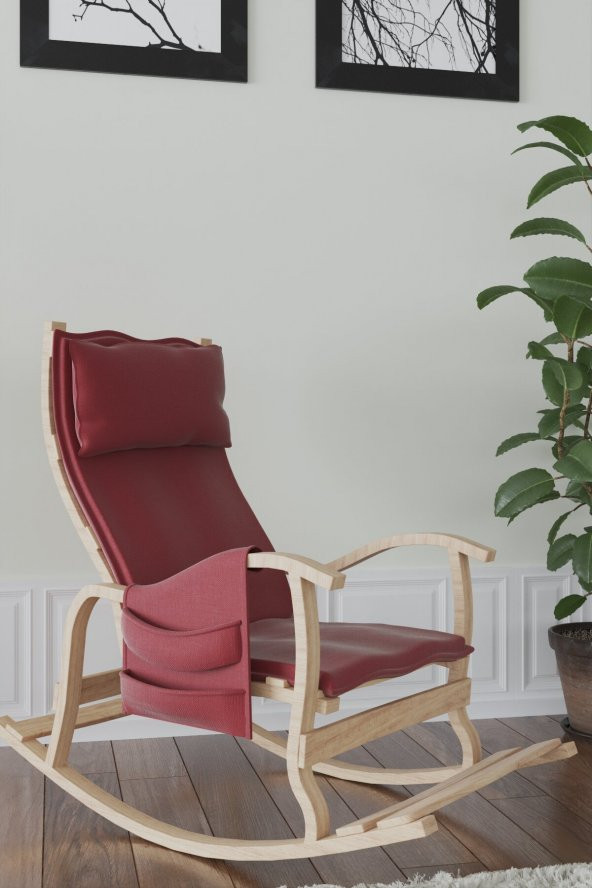 Mobildeco Sultan Ahşap Sallanan Sandalye Bordo (Doğal)