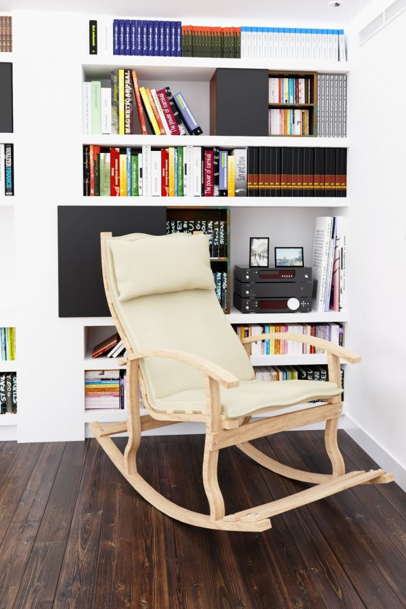 Mobildeco Padişah Ahşap Sallanan Sandalye Krem - Doğal