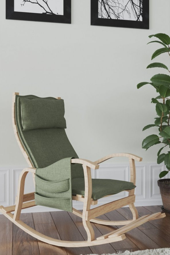 Mobildeco Sultan Ahşap Sallanan Sandalye Yeşil (Doğal)