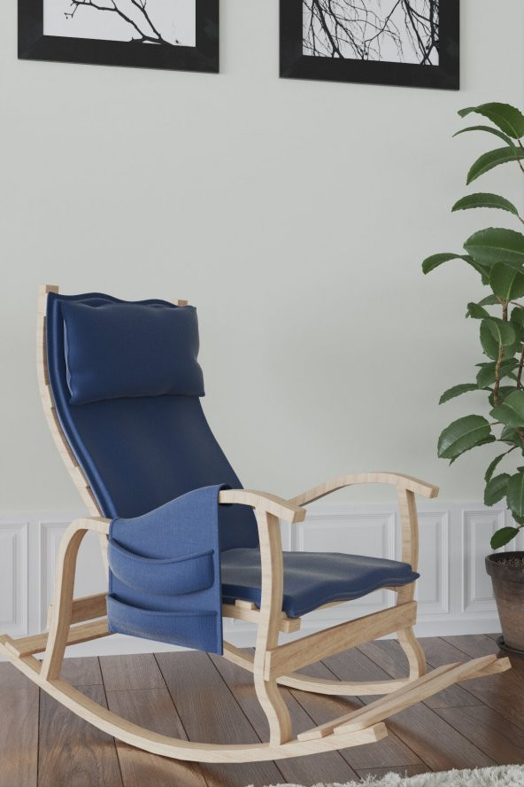 Mobildeco Sultan Ahşap Sallanan Sandalye Mavi (Doğal)