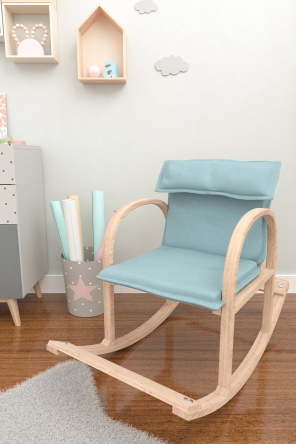 Mobildeco Şirin Ahşap Sallanan Sandalye Dinlenme Koltuğu Mavi (Do