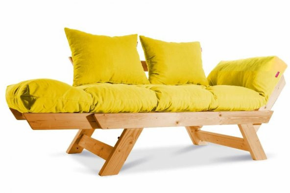 Mobildeco Kombin Wood Ahşap İki Kişilik Kanepe (Ceviz/Sarı) - 2