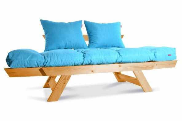 Mobildeco Kombin Wood Ahşap İki Kişilik Kanepe (Ceviz/Mavi) - 2