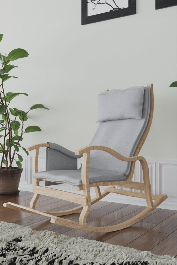 Mobildeco Sultan Ahşap Sallanan Sandalye Gri (Doğal) - 2