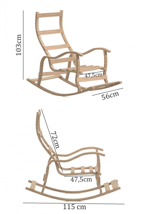 Mobildeco Sultan Ahşap Sallanan Sandalye Bordo (Doğal) - 2