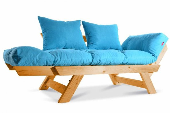 Mobildeco Kombin Wood Ahşap İki Kişilik Kanepe (Ceviz/Mavi) - 3