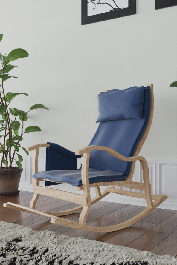 Mobildeco Sultan Ahşap Sallanan Sandalye Mavi (Doğal) - 3