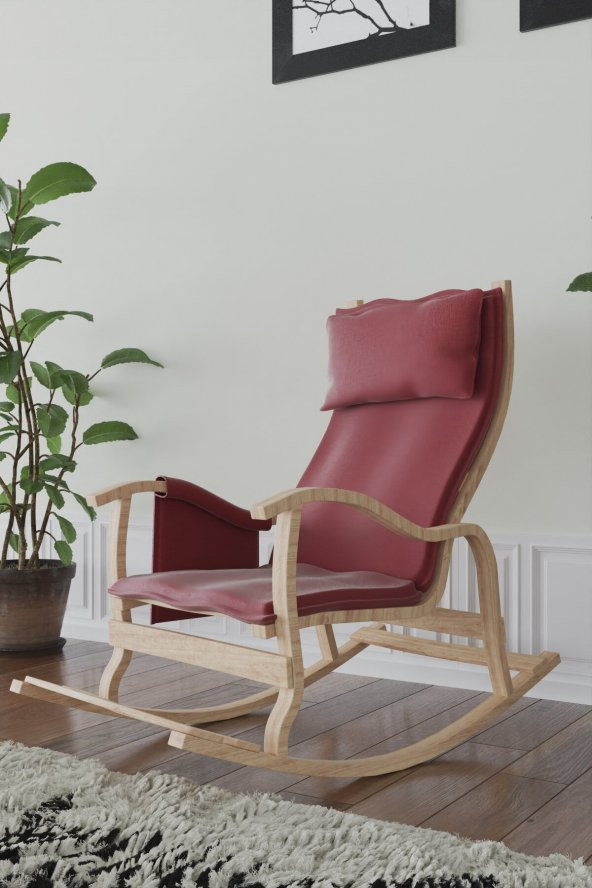 Mobildeco Sultan Ahşap Sallanan Sandalye Bordo (Doğal) - 3