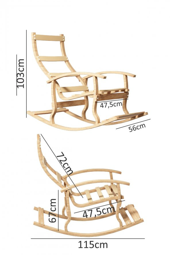 Mobildeco Padişah Ahşap Sallanan Sandalye Gri - Doğal - 3